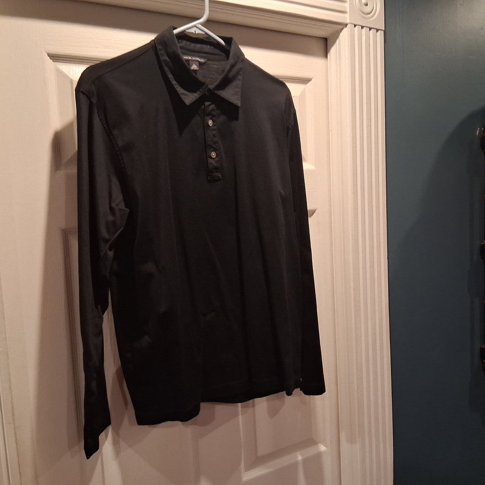 Banana Republic Black Long Sleeve Polo Shirt Textured Knit